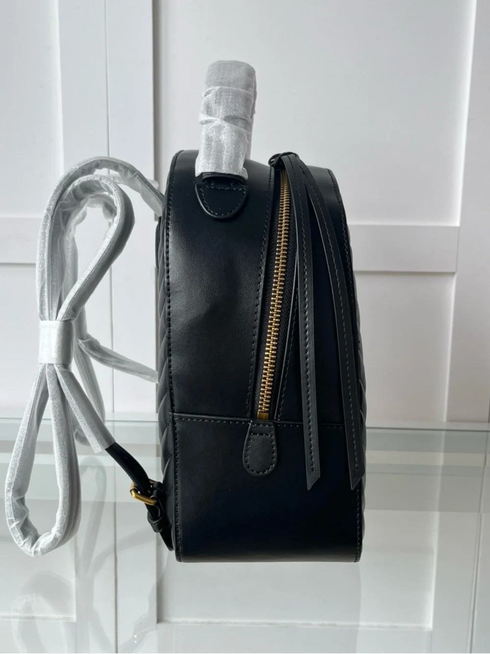 Pinko Black Quilted Backpack with Gold Bird Ring